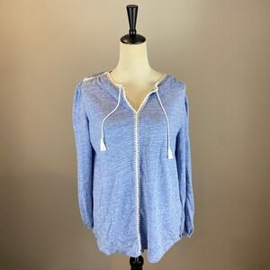 J McLaughlin Linen Blend Tunic Shirt Women's Size Large Blue